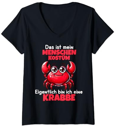 Damen Krabbe Karneval Krebs Kostüm Helau Fasching Mensch Kostüm T-Shirt mit V-Ausschnitt