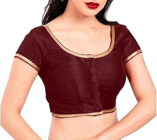 Fashnkart Bollywood Saree Blouse for Women Indian Wedding Party Sari Blouse Dupion Silk Front Open Maroon