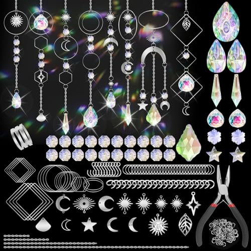Atrapasoles Cristal Colgante, 258 Piezas DIY Kits para Hacer Atrapasoles, Suncatcher Colgantes Cristal para para Ventana Casa Jardín Fiesta Boda Decoración