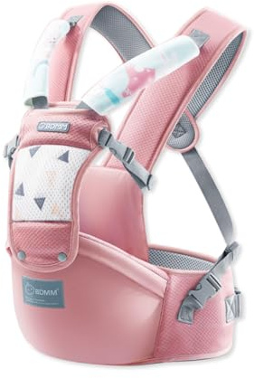 SONARIN Multifuncional Ergonómico Portabebé Asiento de Cadera,Mochila Portabebés con Asiento de Cadera Portador de Bebé Portabebés Ajustable para Recién Nacidos Niños Pequeños(Rosa)