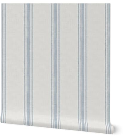 Spoonflower Peel & Stick Wallpaper Swatch - Blue Ticking Stripe French Farmhouse Country Rustic Neutral Cottage Simple Traditional Custom Removable Wallpaper