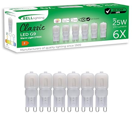 BELL Lighting G9 LED Bulbs 6 Pack | Warm White 2700K | 170 Lumen 2W | Energy Saving G9 LED Bulbs | 25 Watts Lamp Equivalent| Non-Dimmable