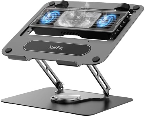 Metfut Laptop Cooling Pad with Detachable Fan & Cooler, Adjustable Height & Angle, 360 Rotation Base, Ultra-Quiet, Carbon Steel Framework for MacBook, ASUS, Dell 10-16” Laptop for Tablet, DJ Mixer