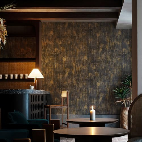 JiffDiff Vintage Metallic Peel and Stick Wallpaper Self Adhesive Industrial Metallic Concrete Wall Paper Modern Stick on Wallpaper Contatt Paper(17.3 x 800 Black Gold)
