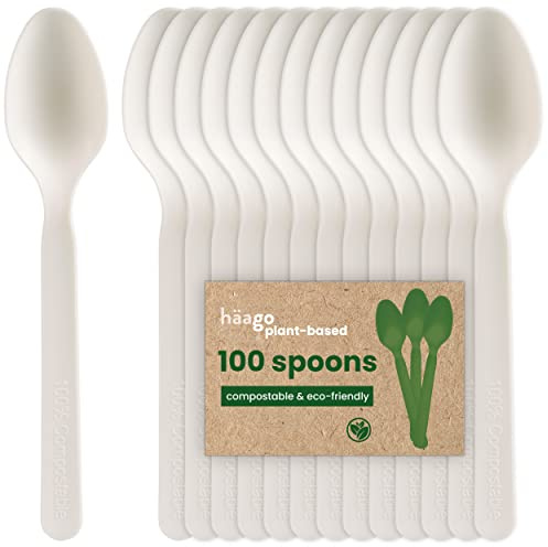 HAAGO - 300 Spoons Cutlery Set - Reusable, Dishwasher Safe Heavy Duty Cutlery for Parties, Weddings, Events, for Hot & Cold Food - White 16cm / 6