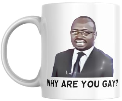 Quirky Printz Classic White Ceramic Mug - 10 oz (300 ml) - Funny Gift Slogan - 'Njala X Onziema Interview - Why are You Gay?'