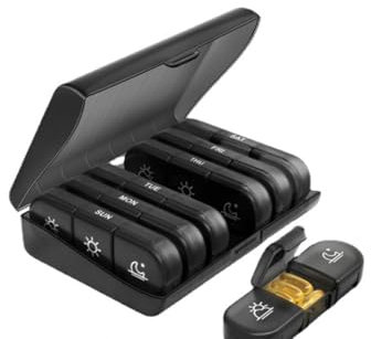 Tablettenbox 7 Tage Morgens Mittags Abends,Pillendose 7 Tage 3 Fächer,Tragbare Tablettenbox mit großen separaten Fächern, Feuchtigkeitsbeständiger Medikamentenbox 7 Tage für Medikamente, Schwarz