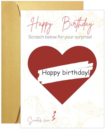 Birthday Surprise Scratch Card Reveal Personalised Scratch Card with Gold Envelopes and Red Scratch off Stickers, Scratch to Reveal Surprise Birthday Gift, Novelty Happy Birthday Greeting Card