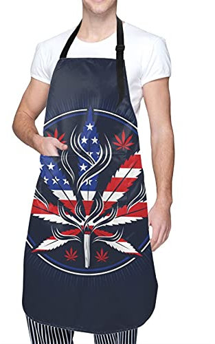Kochschürze Männer & Fraue Cannabis-Marihuanablätter In Form Der Amerikanischen Flagge Wasserdicht Latzschürze Einfach Grillschürze Erwachsene Latzschürze, Für Küche, Gartenarbeit
