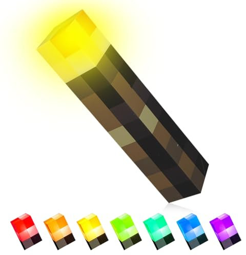 CJBIN Craft Torch Lamp, Wall Torch Night Light with 8 Color and Sound, Timer Remote Controlled Eight Colors Autochromatic, USB Rechargeable with 3 Gear Dimmable for Cosplay Toys Gifts Room Dectoror