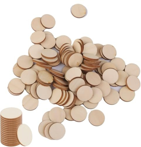 Dischi Legno,100 PCS 2.5 cm Tronchi Rotondi in Legno Non Finiti per Decorazioni di Nozze Artigianato Fai Da Te Ornamenti Album di Ritagli Targhe