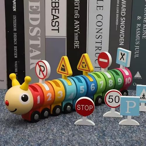 Generisch Chenille en bois - Jouet éducatif avec chiffres de 1 à 10 - Panneau de signalisation - Multicolore