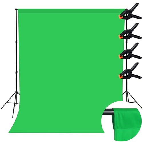 Sfondo Foto Verde, 2 m x 3 m (6,6 x 9,8 piedi) Sfondo Fotografico Verde, Telo Green Screen con 4 Pinze di Fissaggio, Adatto per Fotografia, Streaming dal Vivo e Registrazioni Televisive