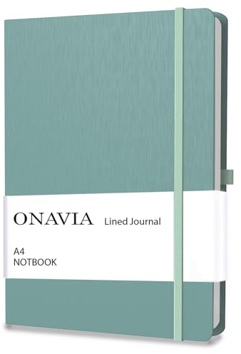 ONAVIA A4 Notizbuch mit Hardcover, 8,5 x 11 Zoll liniertes Journal, 160 Seiten (80 Blatt), flach aufliegendes Notizbuch für Schule, Notizen und Mitschriften, Mitternachtsgrün