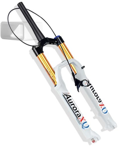 AuroraXQ Forcella Sospensione ad Aria Bici for Mountain Bike da 26/27,5/29 Viaggio 140mm, Bianca, Dritta/conica 1-1/8, Freno a Disco QR 9mm, Pneumatici Compatibili da 1,5-2,4 for MTB AM XC(Tapered