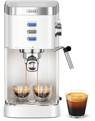 Gevi Professional Espresso Machine 20 Bar, Compact Latte & Cappuccino Machine with Milk Frother Steam Wand, Adjustable Shot Volume, White (Ideal Gift Choice)