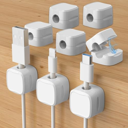 8 Pack Magnetic Cable Tidy Clips,Self Adhesive Phone Charger Wire Organiser,White Wire Holder Cable Clips for Nightstand, Kitchen Appliances, Office Supplies, Phone Cable, Wall, Car