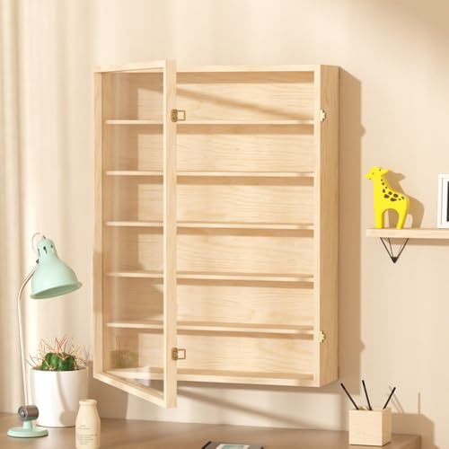 6 Tier Wall Mounted Display Cabinet 50x66.5cm Display Case Wood Wall Display Cabinet for Collectibles Lego Trinket Perfume
