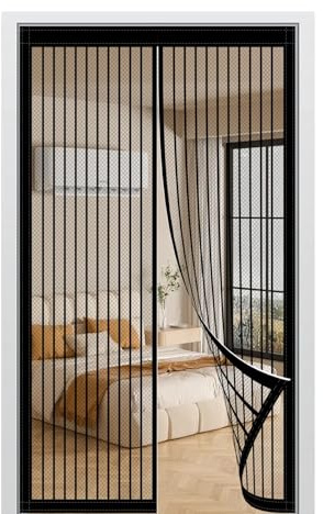 Magnetic Fly Screen Door 97 x 197 cm Keep Bugs Out & Lets Fresh Air in Magnetic Fly Screens for Doors No Without Drilling Suitable for Patio Doors Balcony Bedroom, Black