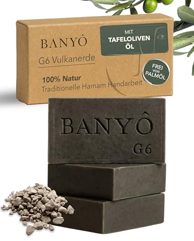 BANYÔ Vulkanerde Gesichtsseife 3er-Set I 100% natürliche Inhaltsstoffe I Handgemachte Naturseife I Porentief & talgregulierend I Auch als Maske geeignet I Ideal für fettige & zu Akne neigende Haut