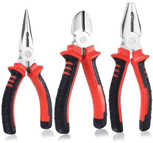 Aoyfuwell Juego de 3 alicates universales, alicates combinados, 180 mm, 150 mm, alicates de punta larga de 160 mm – para reparaciones domésticas, profesionales y herramientas de bricolaje
