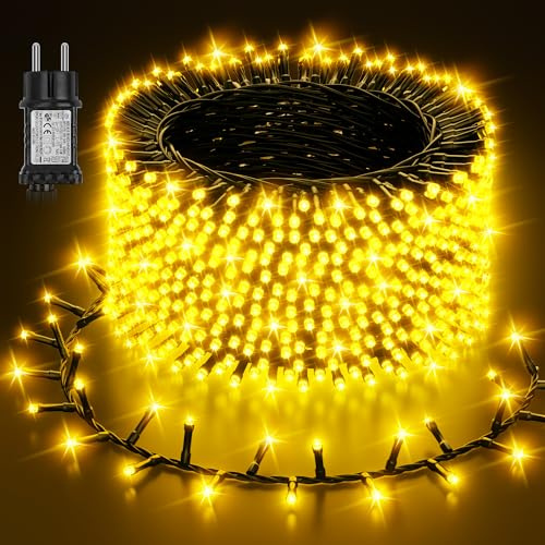 Lichterkette Außen 20M 1000 LEDs Lichterkette Weihnachtsbaum Außen Innen mit SteckerTimer, 8 Modi Wasserdicht Warmweiß Cluster Lichterkette Weihnachtsbeleuchtung Aussen für Garten Balkon Hochzeit