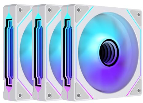 TZMRIT Prism 4 Pro Ventilateur RGB, 120 mm, noir, pour boîtier PC Ventilateur ARGB, carte mère 5 V à 3 broches, miroir de synchronisation PWM à 4 broches (White Reverse Flow-X3)