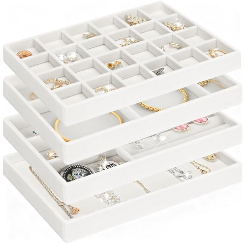 LWAIX Smyckesförvaring låda förvaring ringorganisatör bricka smycken organisatör stapelbar för smycken örhängen, armband, förvaringsringar 4 Stk (vit)