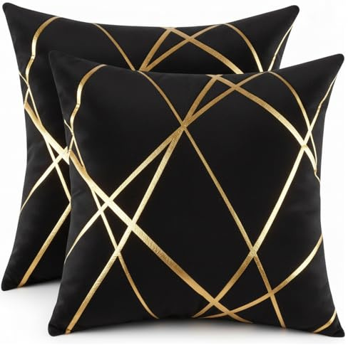 Miuyunya 2er Set Samt Kissenbezug Gold Line Art 40x40 Deko Kissen Wohnzimmer Modern Kissenhülle Schwarz Sofakissen Kissenbezüge Dekorative Zierkissenbezüge Square für Sofa Schlafzimmer Couch