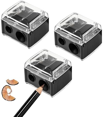 3 PCS Eyeliner Sharpener,2 Holes Lip Liner Sharpener(Black) | Compact Plastic and Stainless Steel Sharpeners,Easy-clean Tools for Eyebrow Pencils Eyeliners and Lip Liners