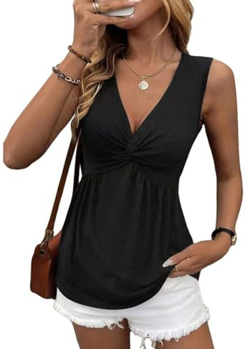 GRMLRPT Debardeur Femme Blouse Chic Elégant sans Manches T-Shirt Été Décontracté Cami Tops Basique Hauts Col V Tank Top(Noir,L)