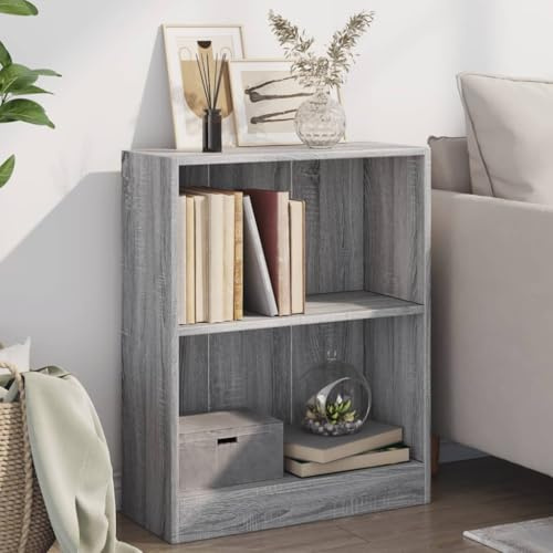Kaloriko Libreria grigio Sonoma, 60 x 24 x 76 cm, in legno con 2 scomparti, multifunzionale come scaffale per documenti, divisorio, per soggiorno, camera da letto, ufficio