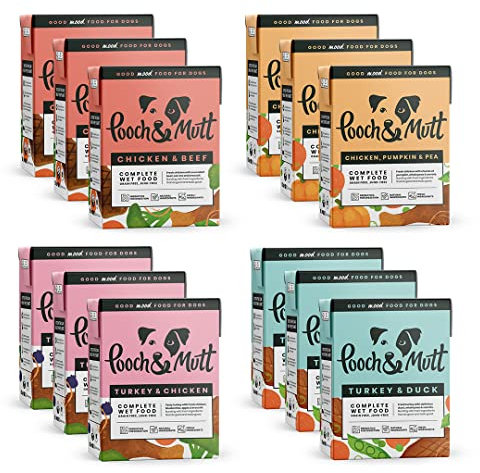 Pooch & Mutt - Variety Pack of Complete Wet Dog Food, Dry Dog Food Topper, 12x375g