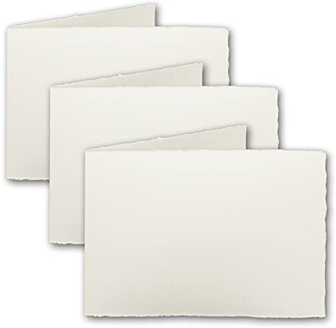 DIN A5 vintage vikkort, äkta kontorspapper, 148 x 210 mm – dubbeldubbeldubbel, naturvit 250 g/m² – Vellumyta – Original Zerkall-byttar 50 Doppelkarten Naturweiß