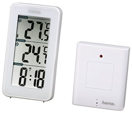 Hama Funk Wetterstation EWS-152 (Funkuhr und Thermometer, inkl. Außensensor mit 50m Reichweite), weiß