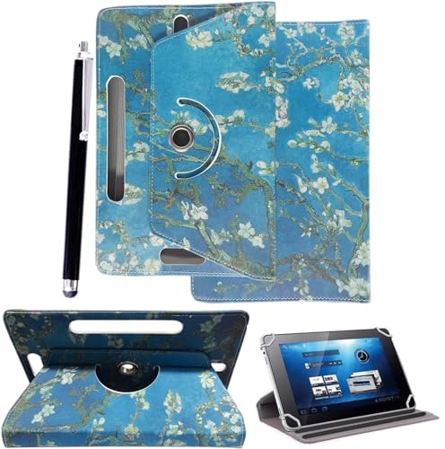 10 tum surfplatta fodral fodral – universellt läderstativ fodral folio fodral magiskt läder 360° roterande fodral passar alla 10 tum och 10 tum surfplattor + pekpenna (BLOSSOMS)