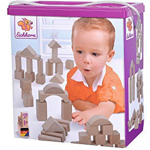 Eichhorn 100010141 100 naturfarbene Holzbausteine in der Aufbewahrungsbox mit Kordel und Sortierdeckel, für Kinder ab 1 Jahr