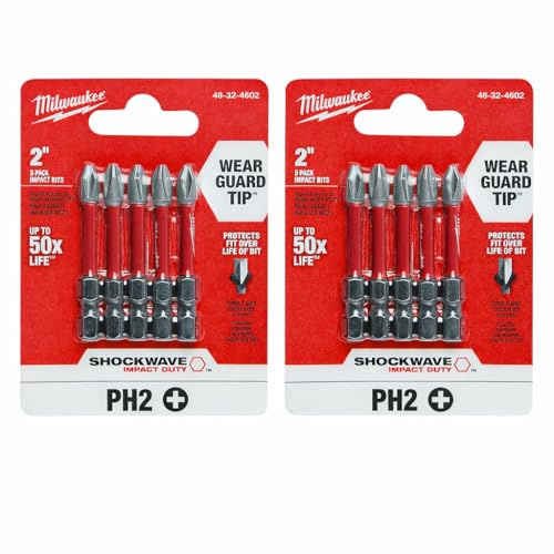Milwaukee 48-32-4602 Power Bit, 2 Drive, Phillips Drive, 1/4 in Shank, Hex Shank, Steel, Sold as 2 Pack, 10 Count Total