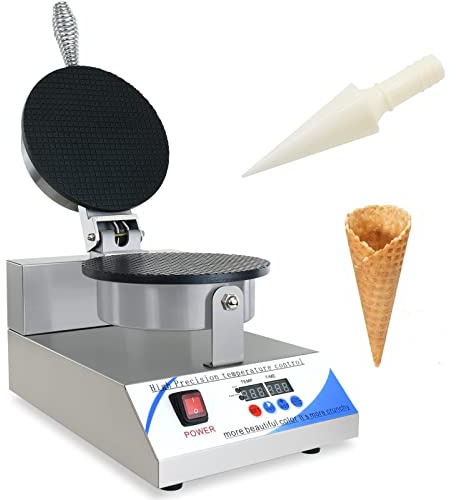 NJTFHU Electric Ice Cream Cone Maker, 110V Commercial Waffle Cone Maker for home, with LED Temperature&Time Control, 1300Watt 8.3 Nonstick Coating, Stainless Steel for Kitchen, Bakeries, Snack Bar