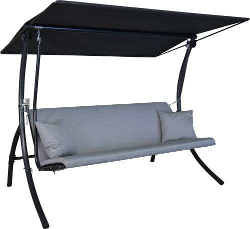 ANGERER Hollywoodschaukel Motion Zip hellgrau wetterfest | Gartenschaukel Made in Germany, Schaukel zum Sitzen, Liegen und Entspannen, inklusive Bett-Funktion, einfache Montage