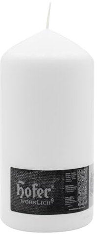 Hofer Lot de 1 bougie en cire à colonne cylindrique pour lanternes, 10 x 20 cm, couleur blanche, longue durée de vie : 110 heures, cire anti-goutte, sans fumée