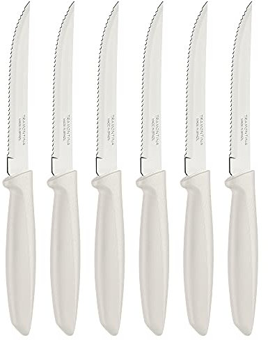 Tramontina Set di Coltelli Dentati per Carne 6 pezzi, Colore Bianco, Acciaio Inossidabile, Plenus