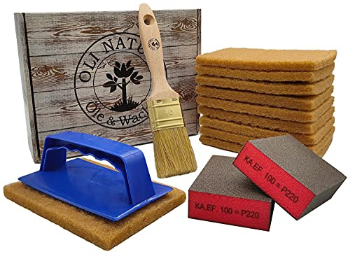 OLI-NATURA Scandic-Oil TOOLBOX - inklusive 1 Pinsel I 2 Schleifschwämme I 10 Pads I 1 Handpadhalter