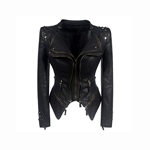 Blouson Moto Cuir PU Femme Veste De Vêtements Steampunk Détails Cloutés for Une Coupe Ajustée À La Taille Vêtements Décontractés, Moto