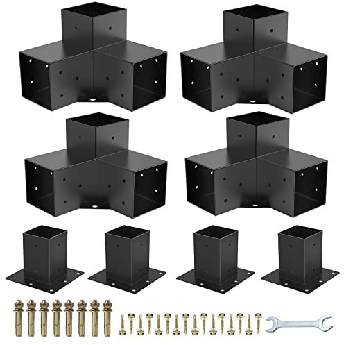 Pergola Halterungen 4x4Woodworks Pergola Kit Modulares Modernes Outdoor Pergola Hardware Kit DIY Elevated Wood Stand Kit Includes 4 Bracket Shoulders 4 Boots for 4x4 (Actual: 3,5x3,5 Zoll) Lumber