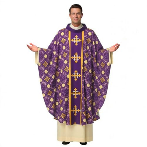 BPURB Clero Sacerdote Vicario Celebrante Battesimo Casula Paramenti Chiesa Padre Cattolico Paramenti di Messa Vestaglia (Viola, XL)