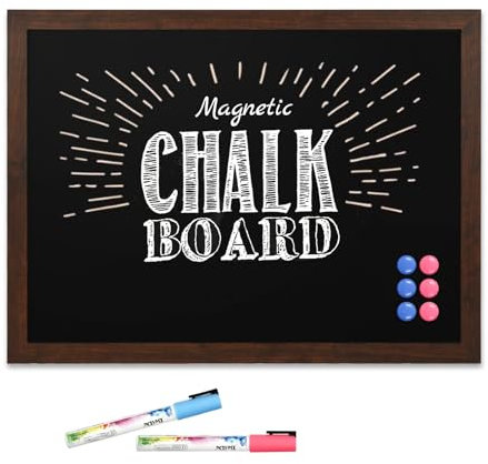 DOLLAR BOSS Magnetic Chalkboard 45 X 60cm Wall Mounted Blackboard Kitchen Black Boards for Walls Notice Board Menu Chalk Board A2 Rustic Wooden Frame for Office bedrooms School Coffee Kitchen