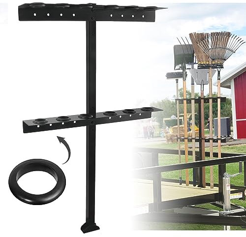 Fumingpal Trailer Tool Rack Shovel Holder - Shovel Rack for Trailer with 6 Tool Holes with Rubber Grommets, Classical Black