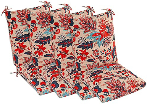 Makimoo Set of 4 Outdoor Dining Chair Cushions, Comfort Patio Seating Cushions, 44 x21x4.5 inch, Single Welt and Zipper (Blue and Red Leaves)