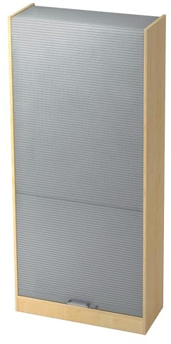 bümö Rollladenschrank in Ahorn/Silber mit Chromgriff - Vertikal Jalousieschrank 90 cm breit, Aktenschrank abschließbar, Büroschrank für Ordner & Co.